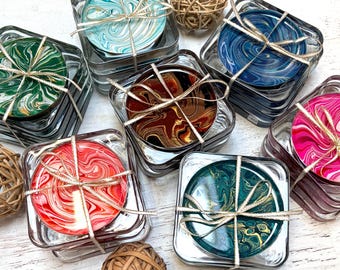 Hand-Painted Colorful Glass Coasters - (Set of 4)
