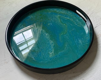 18" Round Serving Tray Green Blue 970