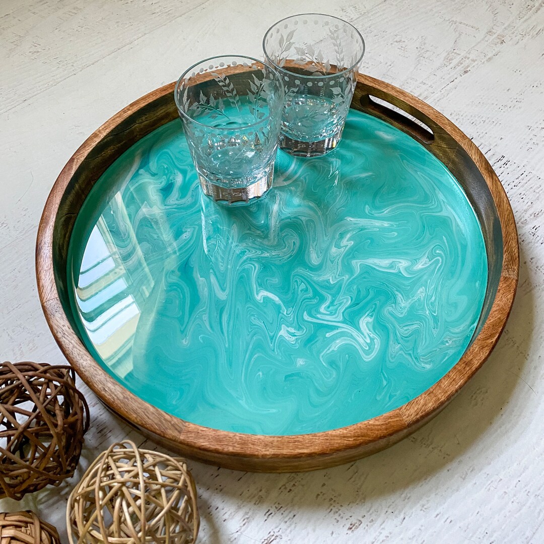 15 Round Serving Tray With Handles Ottoman Tray Etsy