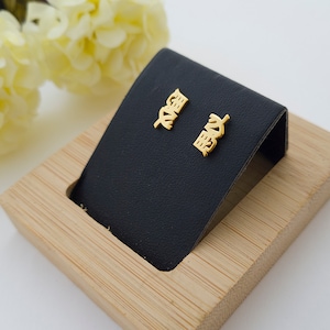 Chinese Earrings, 14k Gold, Chinese Character Earrings, Chinese Name Earring, Tiny Chinese Stud Earrings