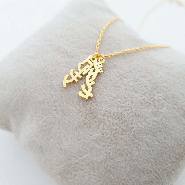 Two Name Japanese Necklace Tiny - Japanese Name Necklace Vertical - Katakana - Hiragana - Kanji - Custom Name Necklace Japanese - 14k gold