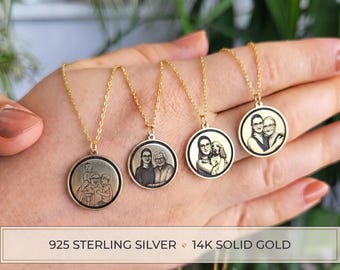 Custom Portrait Necklace for Women, Silver and 14k Gold, Custom Pet Portrait, Dog Cat Portrait, Graduation, Family Photo Memorial Necklace