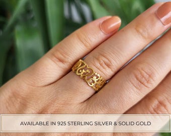 Arabic Calligraphy Engagement Ring, Wedding Ring, Ceremony Ring, Couple Romantic Ring, Love Ring, Script Ring, Poetry Ring, Poem Ring
