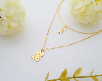 Korean Necklace Tiny, 1 Name, 2 Name, 3 Name, 4 Name, 5 Name, 6 Name Vertical Korean necklace, 14k Gold Korean Pendant