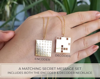 Matching Secret Message Necklace for Couples, Personalized Hidden Message Jewelry, Decode My Message, Custom Word, Hidden Name