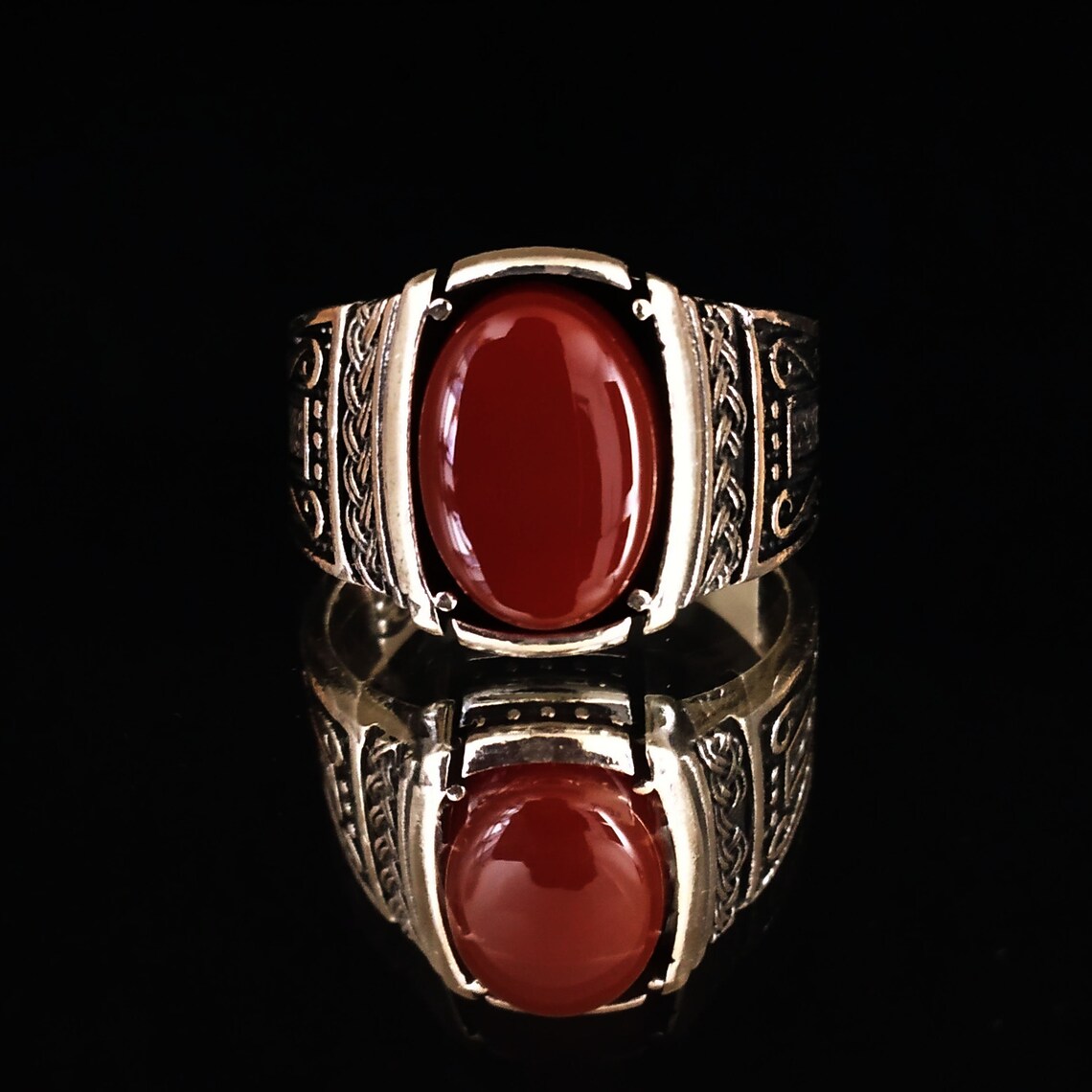Oval Stone Mens Ring Dark Red Agate Ring Akik Ring Etsy