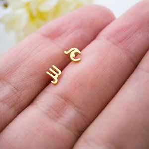Farsi Earrings Tiny, 14k Gold, Urdu Earrings, Iranian Earrings, Arabic Initial Earrings, Arabic Name Earrings, Custom Stud Earrings