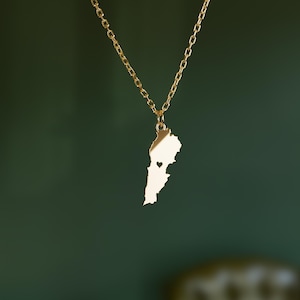 Collar con mapa del Líbano, collar de oro y plata del Líbano, collar de Beirut