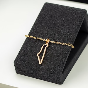 Palästina Umriss Halskette, winzige Palästina Umriss Landkarte Halskette, 14K solid Gold, Gaza Anhänger
