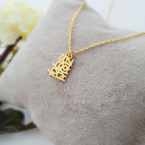 Collar coreano de dos nombres pequeño, Collar de nombre coreano vertical, Collar hangul, Collar de nombre personalizado coreano, Colgante coreano de oro de 14 quilates