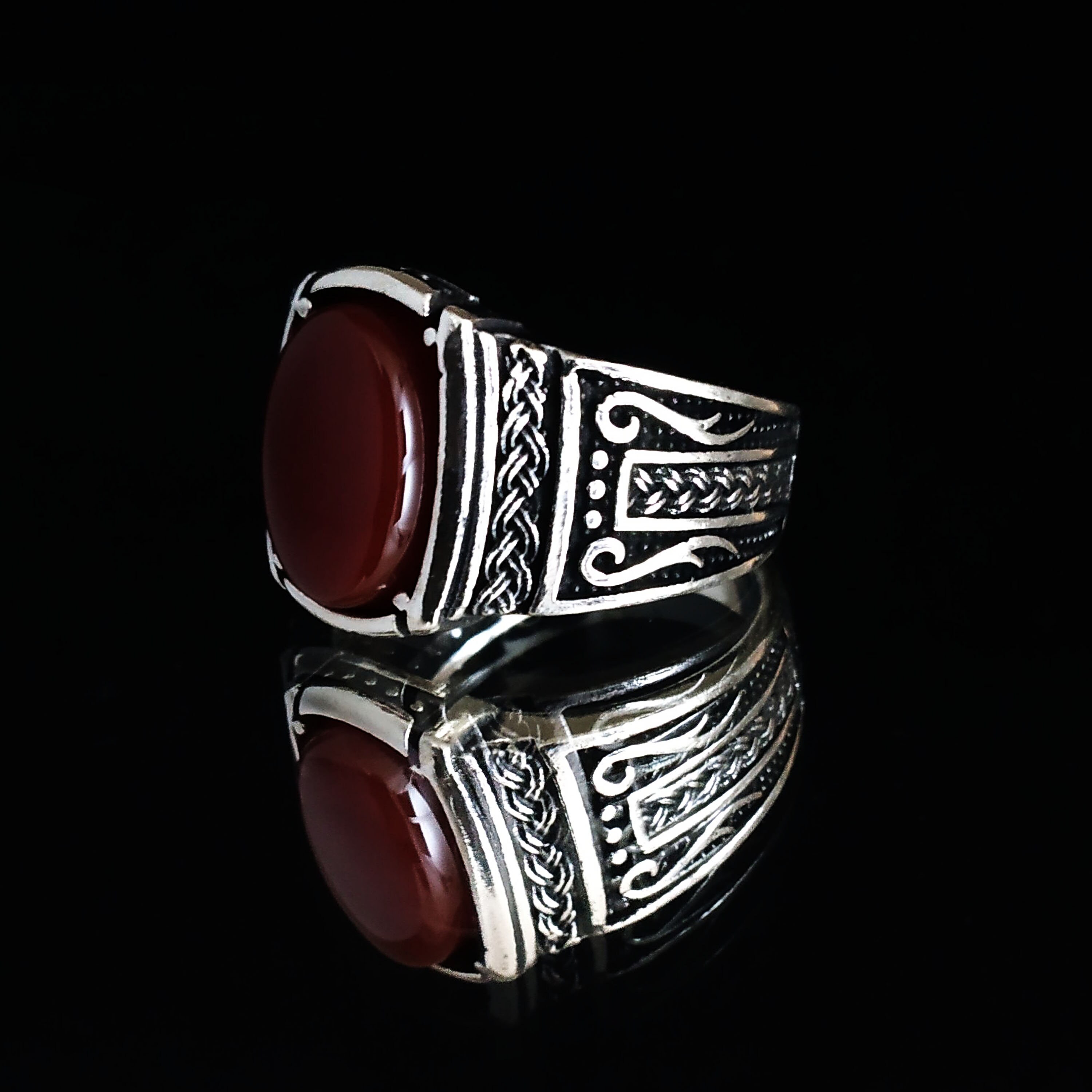 Oval stone mens ring Dark red agate ring Akik ring Etsy