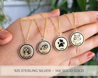Pet Portrait Necklace, Custom Paw Print Necklace, Custom Pet Pendant, Engraved Pet Jewelry, Dog Photo Necklace, Cat Loss Memorial