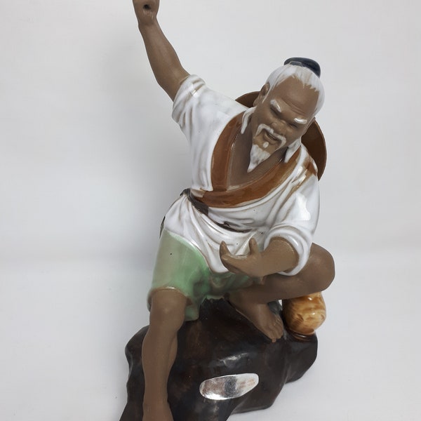 Shiwan Orientalischer Schlammmann Fischer Figur Glasierte Keramik