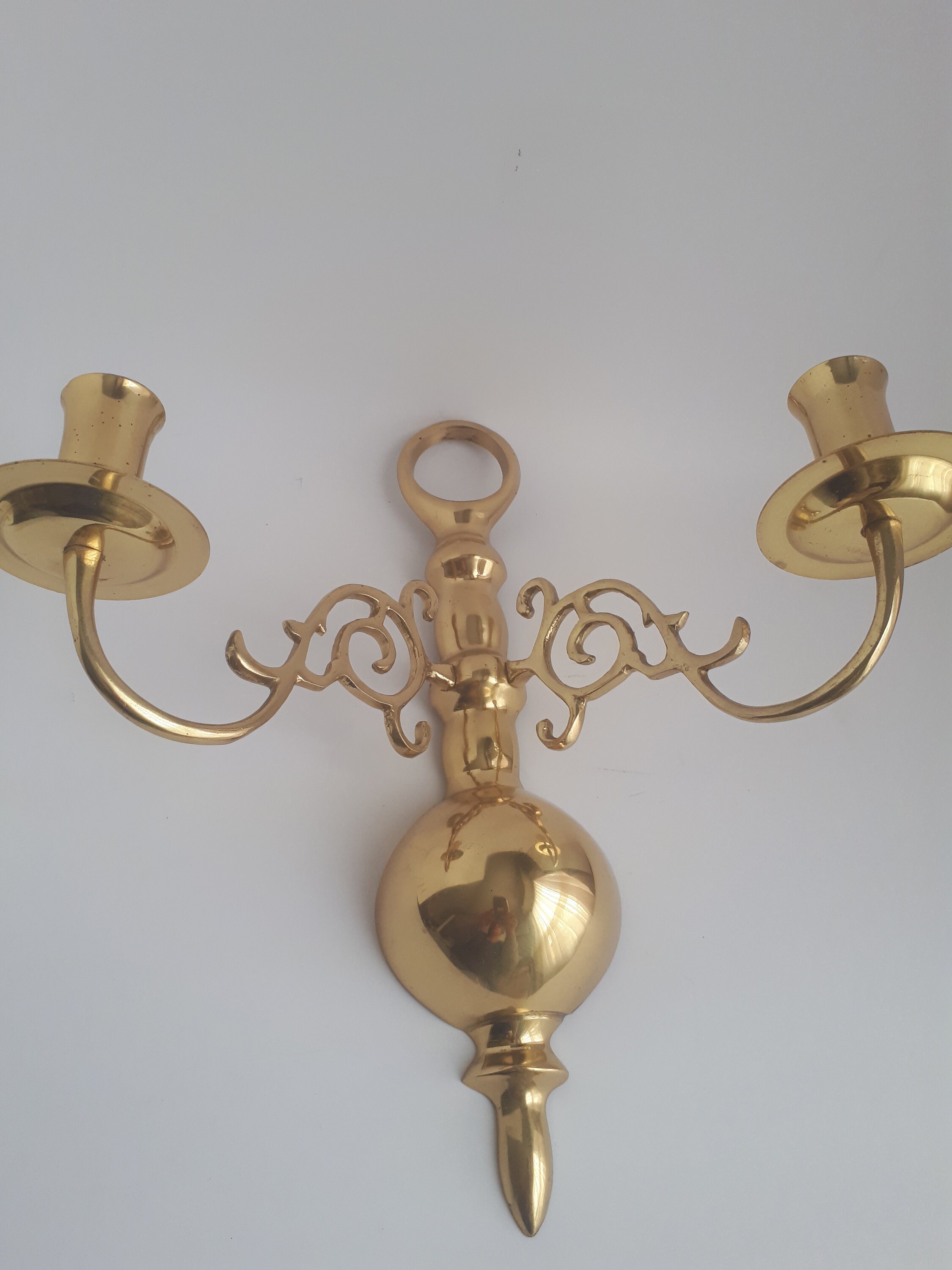Brass Wall Scone Candlestick Holders Set Of Two Candelabra Etsy