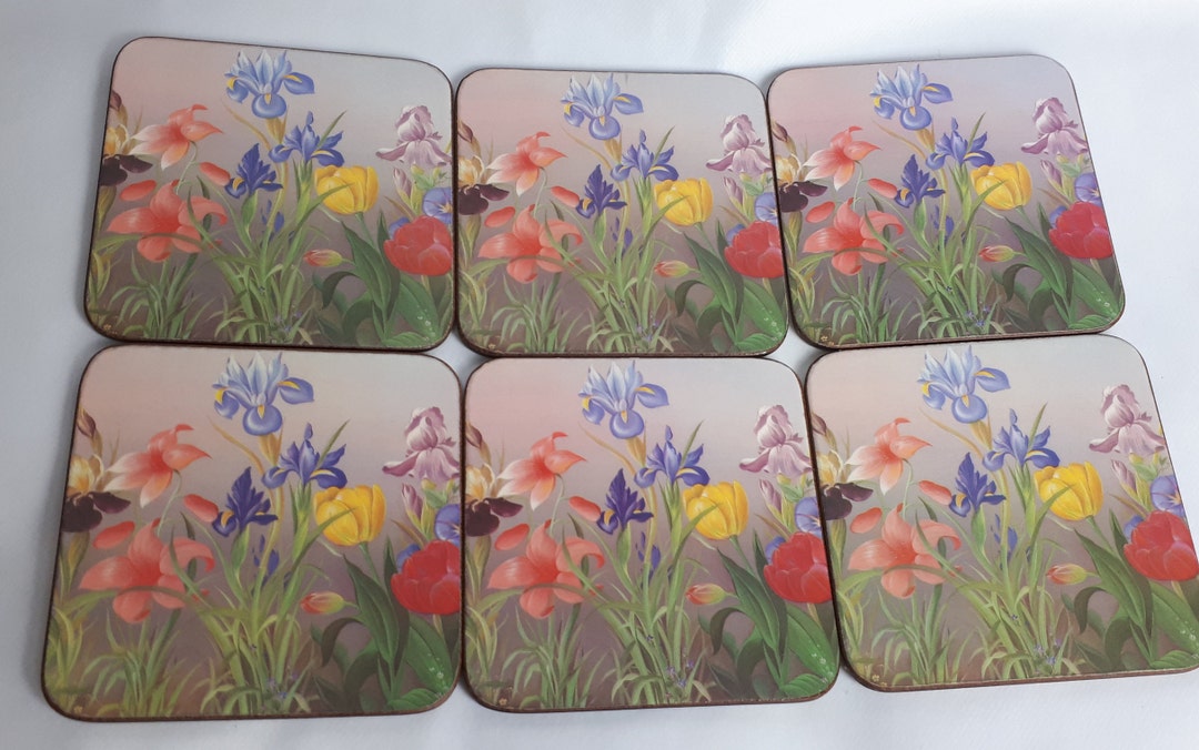 Six Traditional Pimpernel Acrylic Square Coasters Floral England Etsy