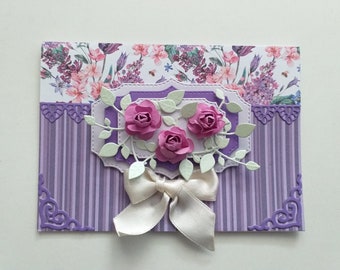 Anniversaire Carte De Voeux Fleurs Et Ruban Voeux élégant Etsy