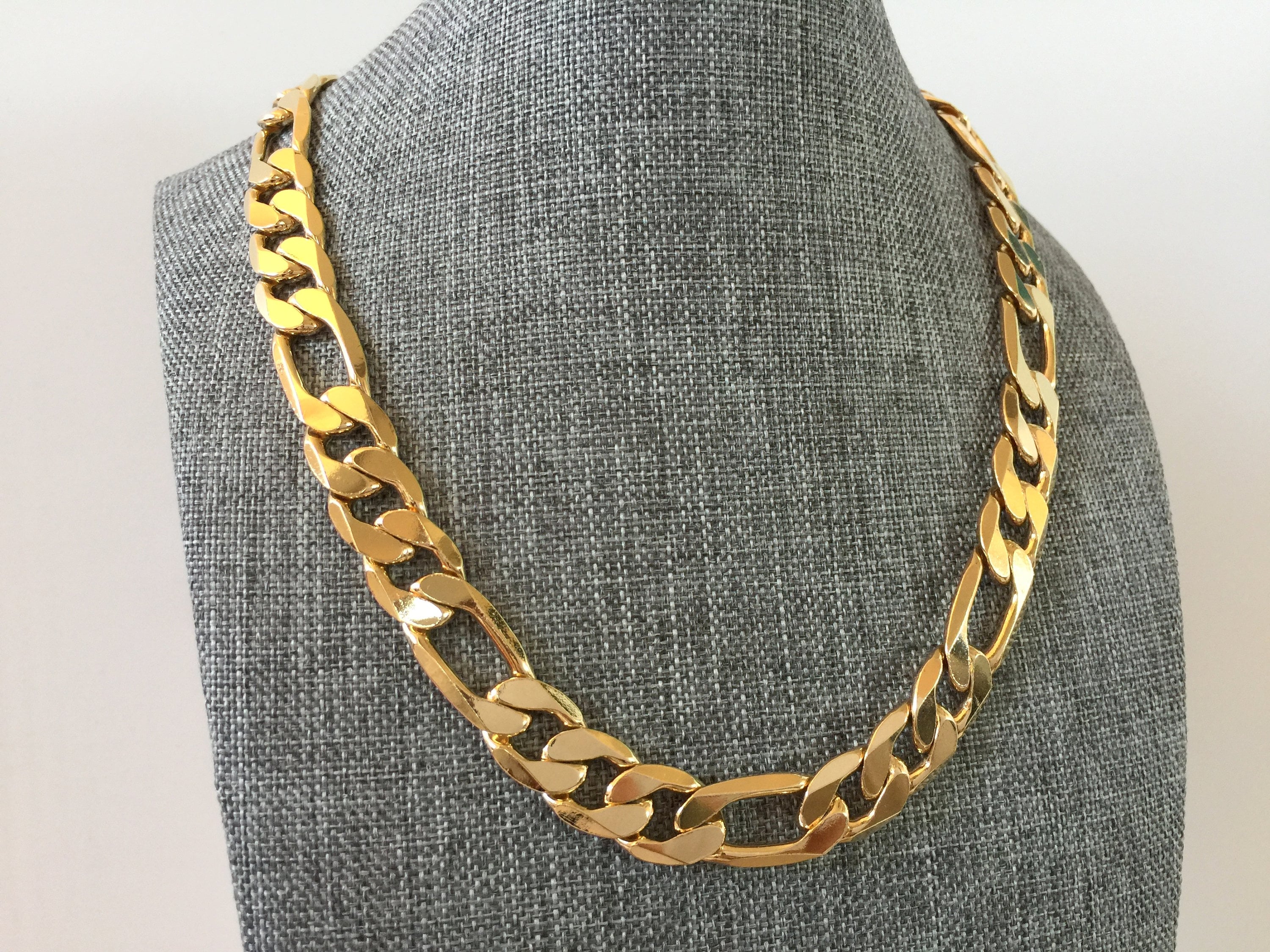 Thick Gold Figaro Chain Necklace 12 mm Wide Large Chunky Link Etsy