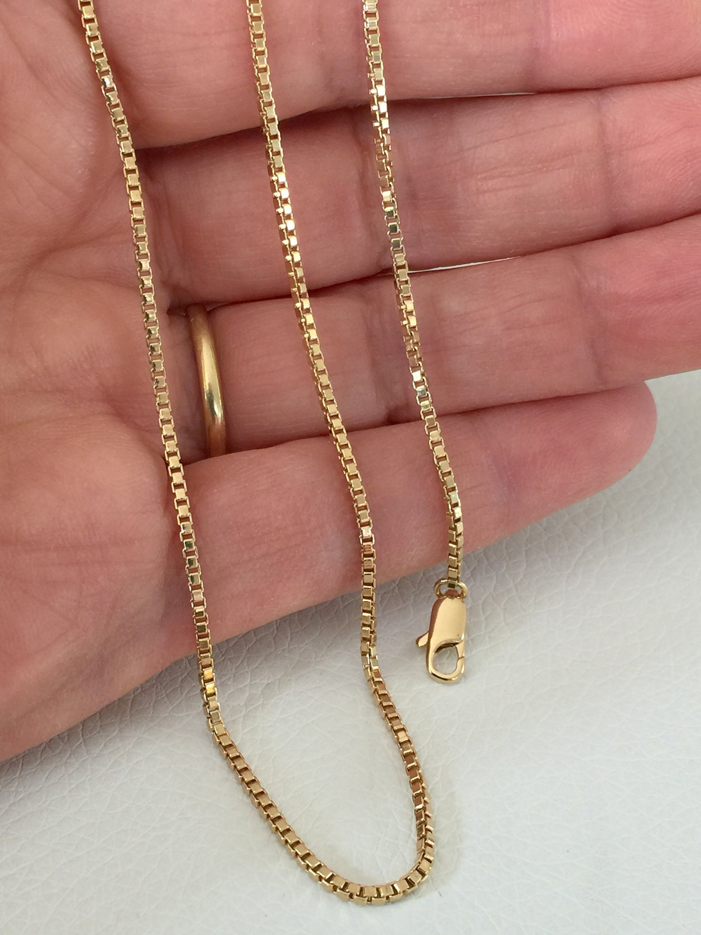 Gold Box Chain Necklace, 18&quot; Chain, 1.5mm Box Chain, Simple Box Chain Necklace, Minimalist Jewelry for Men and Women