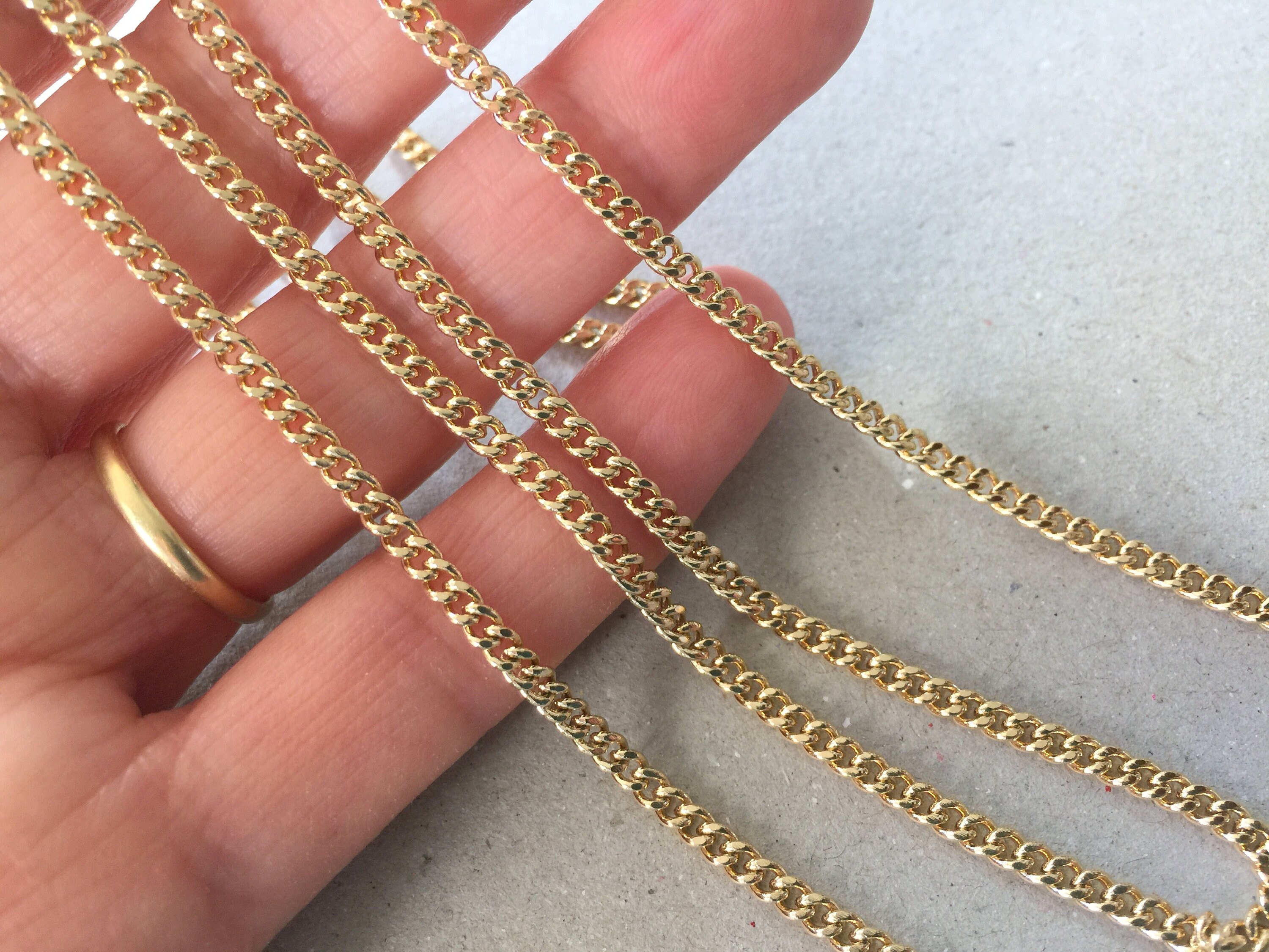 Gold Chain Necklace Thick 3mm Flat Curb 