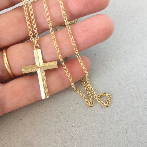 14k Solid Gold Cross Pendant Religious Pendant Necklace Charm Etsy