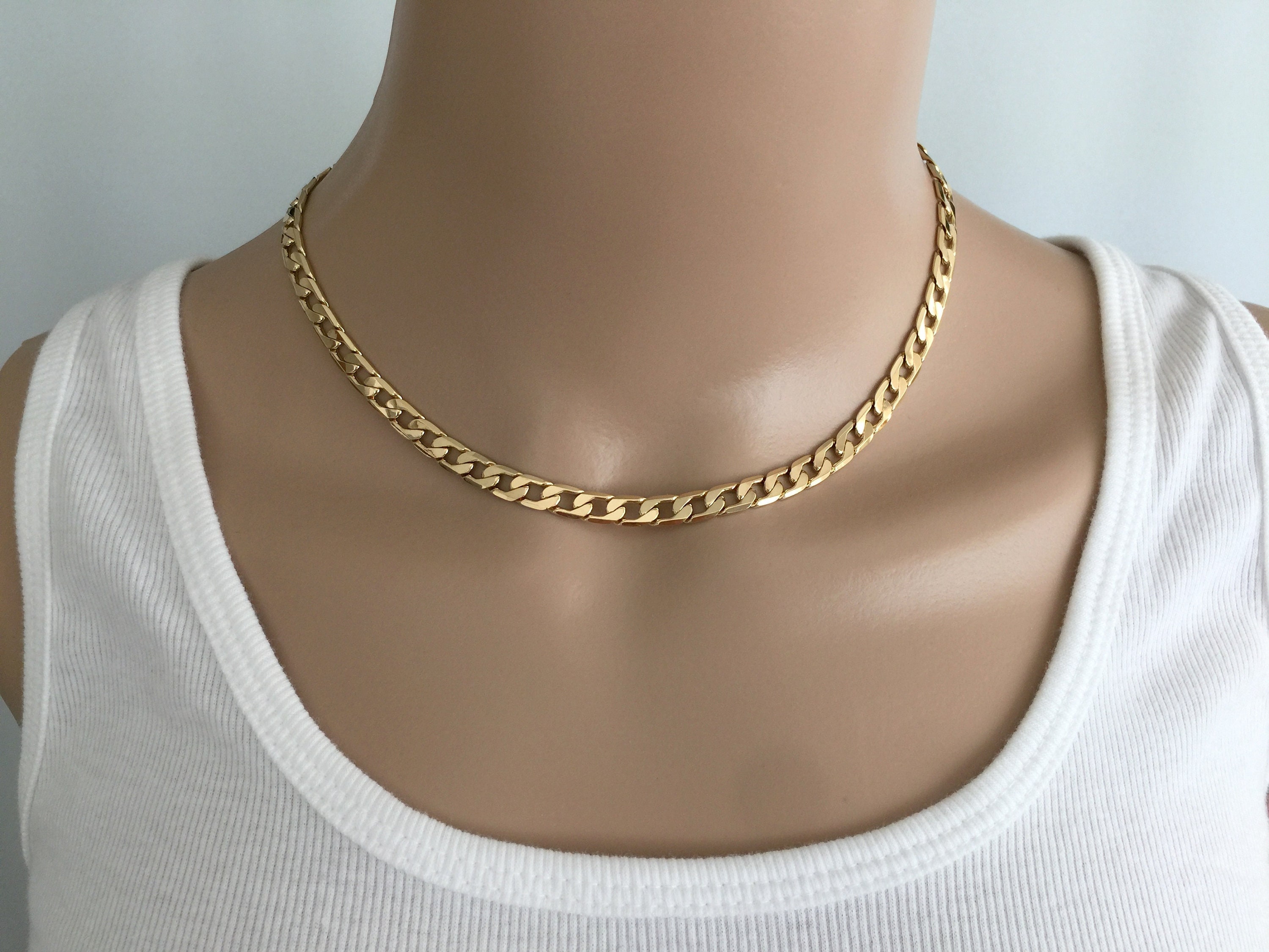 Thick Flat Curb Necklace Wide 6mm Curb 