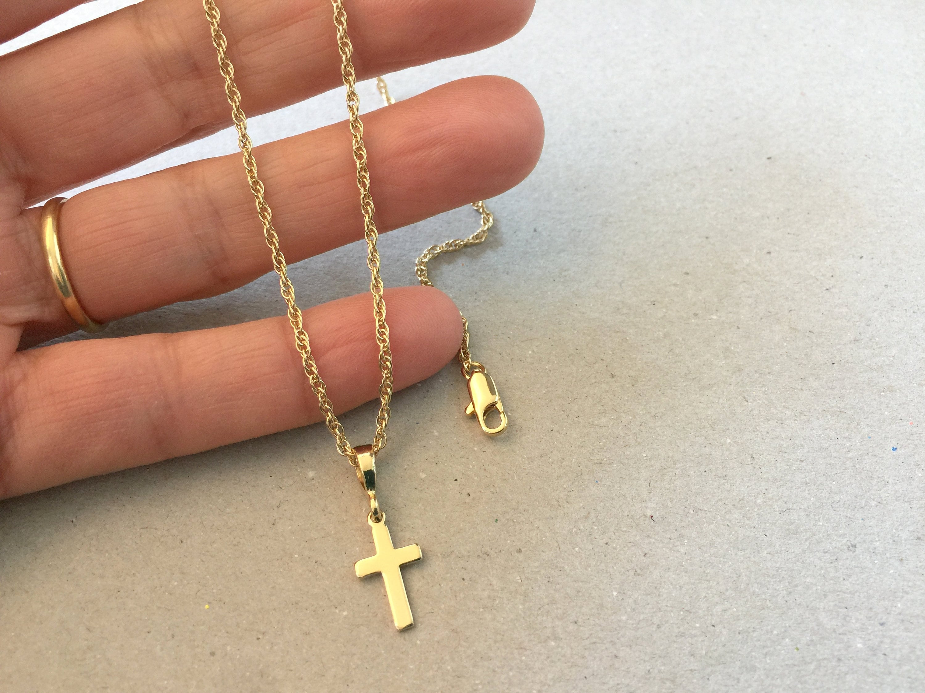Gold Cross Necklace Gold Cable Chain 