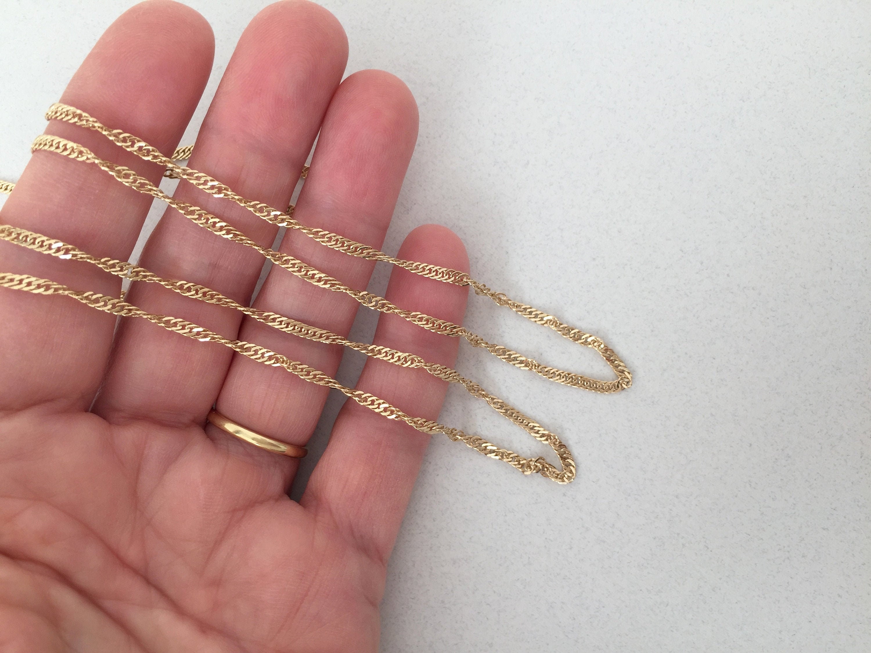 碧薔薇屋 新品 14k Yellow Gold 1.6mm Solid Link Rope Chain Necklace