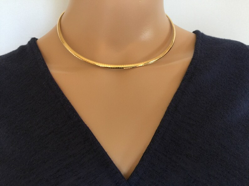 Gold Omega Necklace Statement Snake Herringbone Choker Etsy
