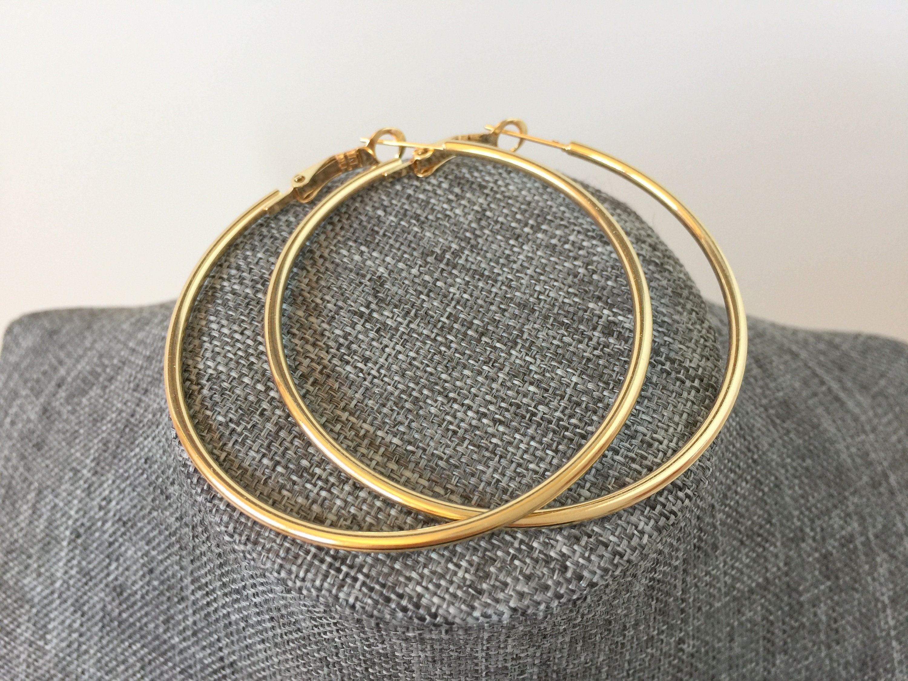 Gold Hoop Earrings Large Hinge Clip Polished Hoops Simple - Etsy