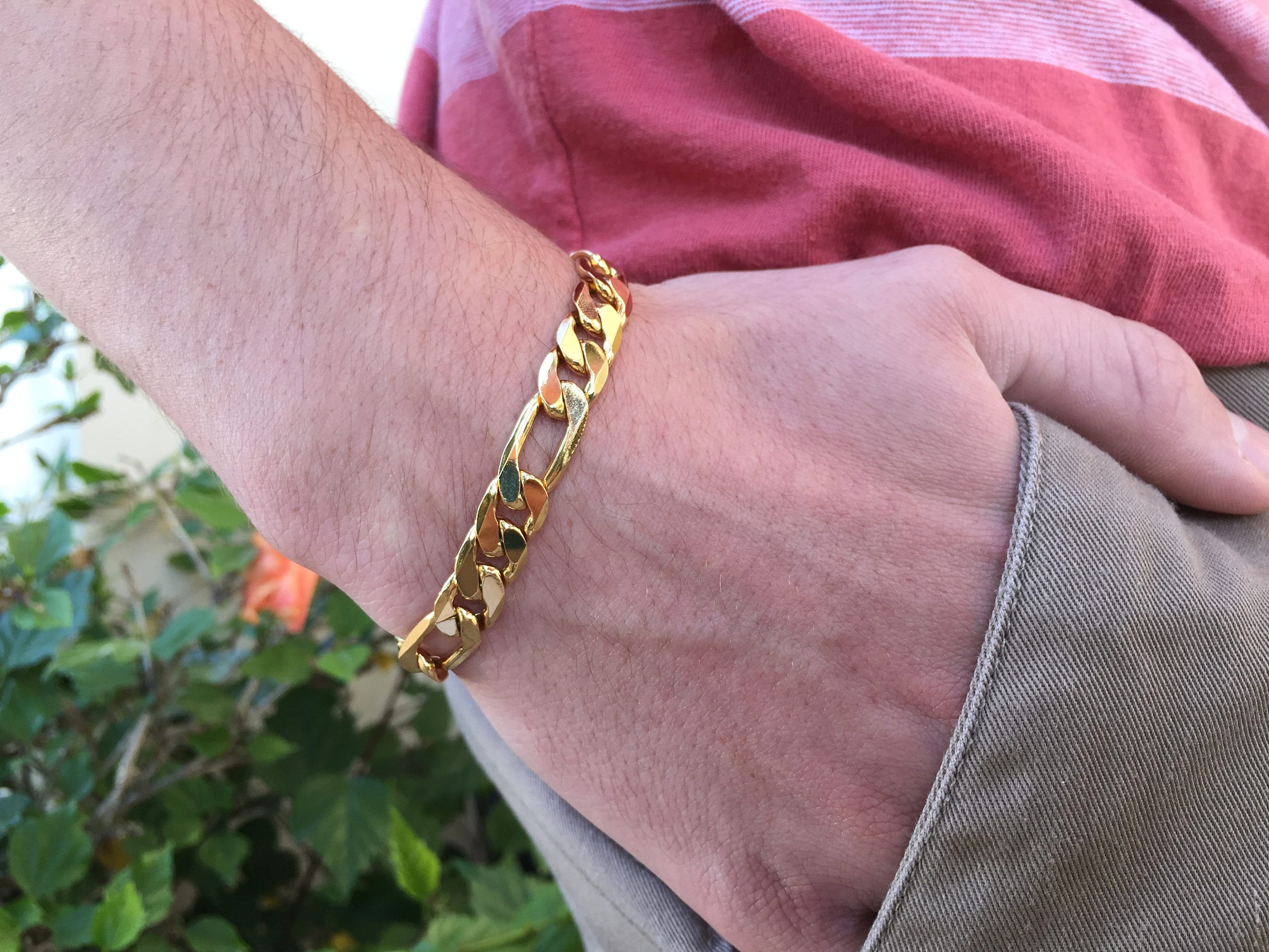 Mens Gold Bracelet 9mm Thick Figaro Chain Bracelet Large Etsy