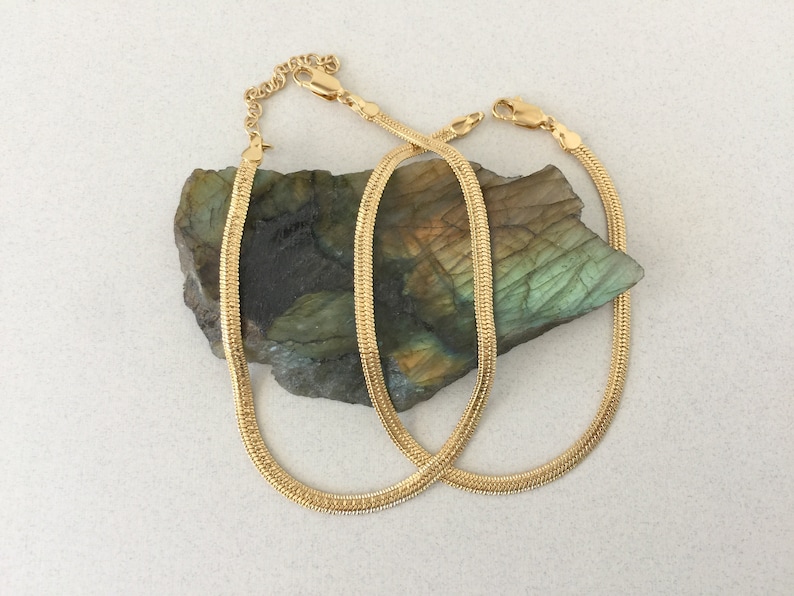 Engraved Herringbone Ankle Bracelet Thick Gold Herringbone Etsy