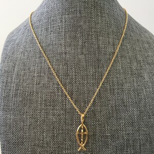 Ichthus Fish Cross Necklace Gold Cross Pendant on Fine Cable - Etsy