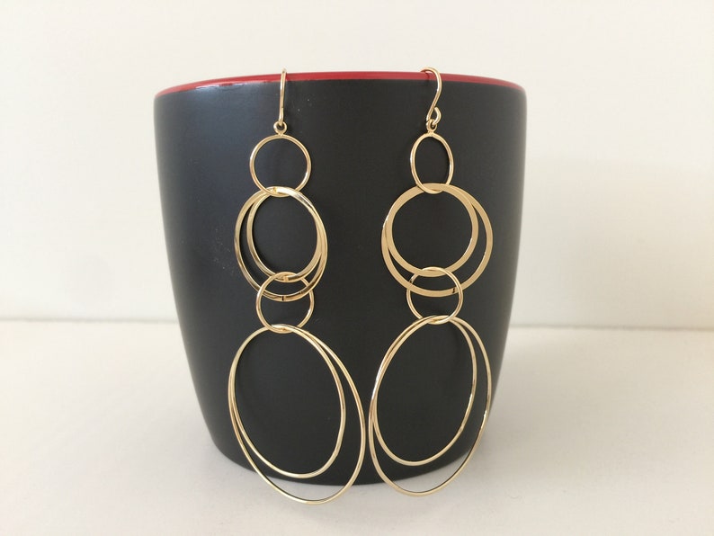 Interlocking Circle Earrings Gold Hoop Earrings Long Etsy