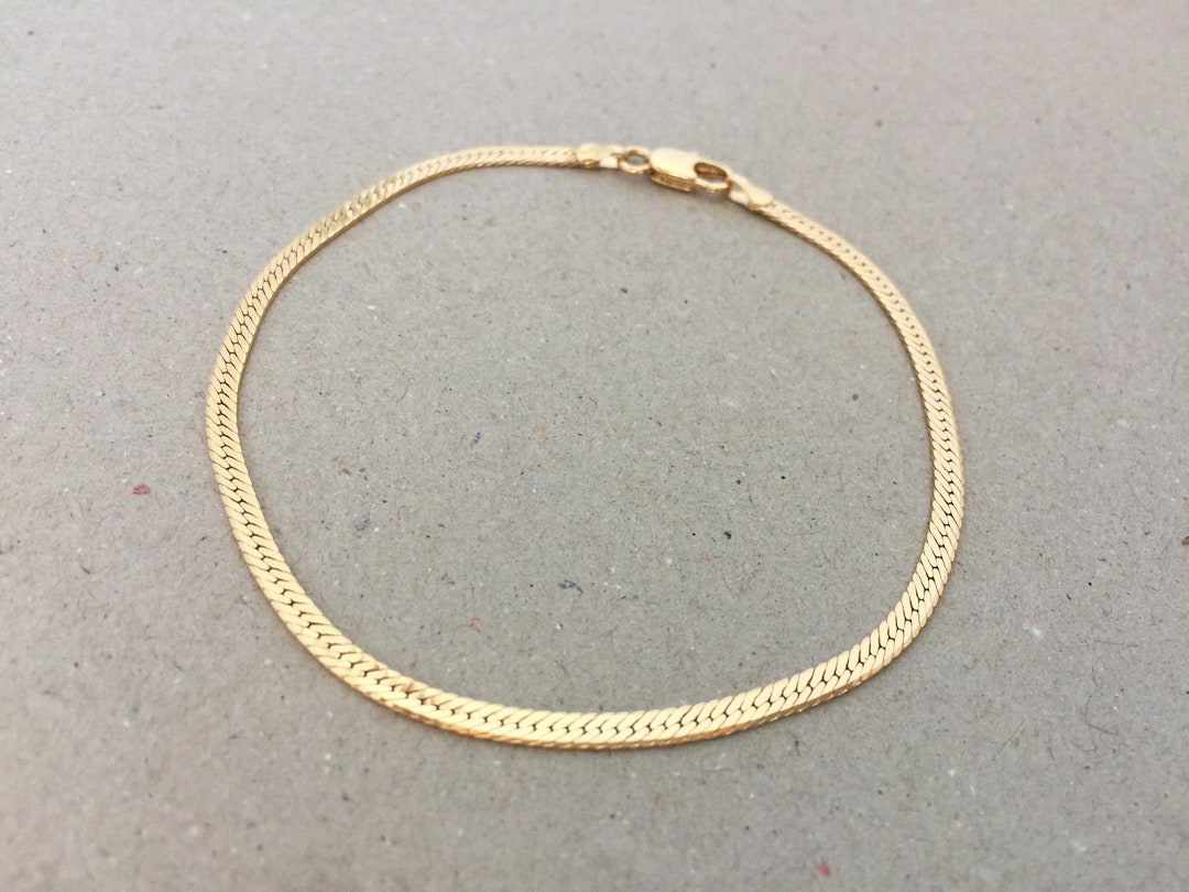 Herringbone Ankle Bracelet Skinny Gold Herringbone Anklet Etsy