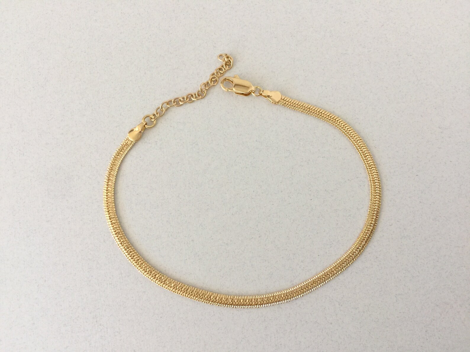 Engraved Herringbone Ankle Bracelet Thick Gold Herringbone Etsy