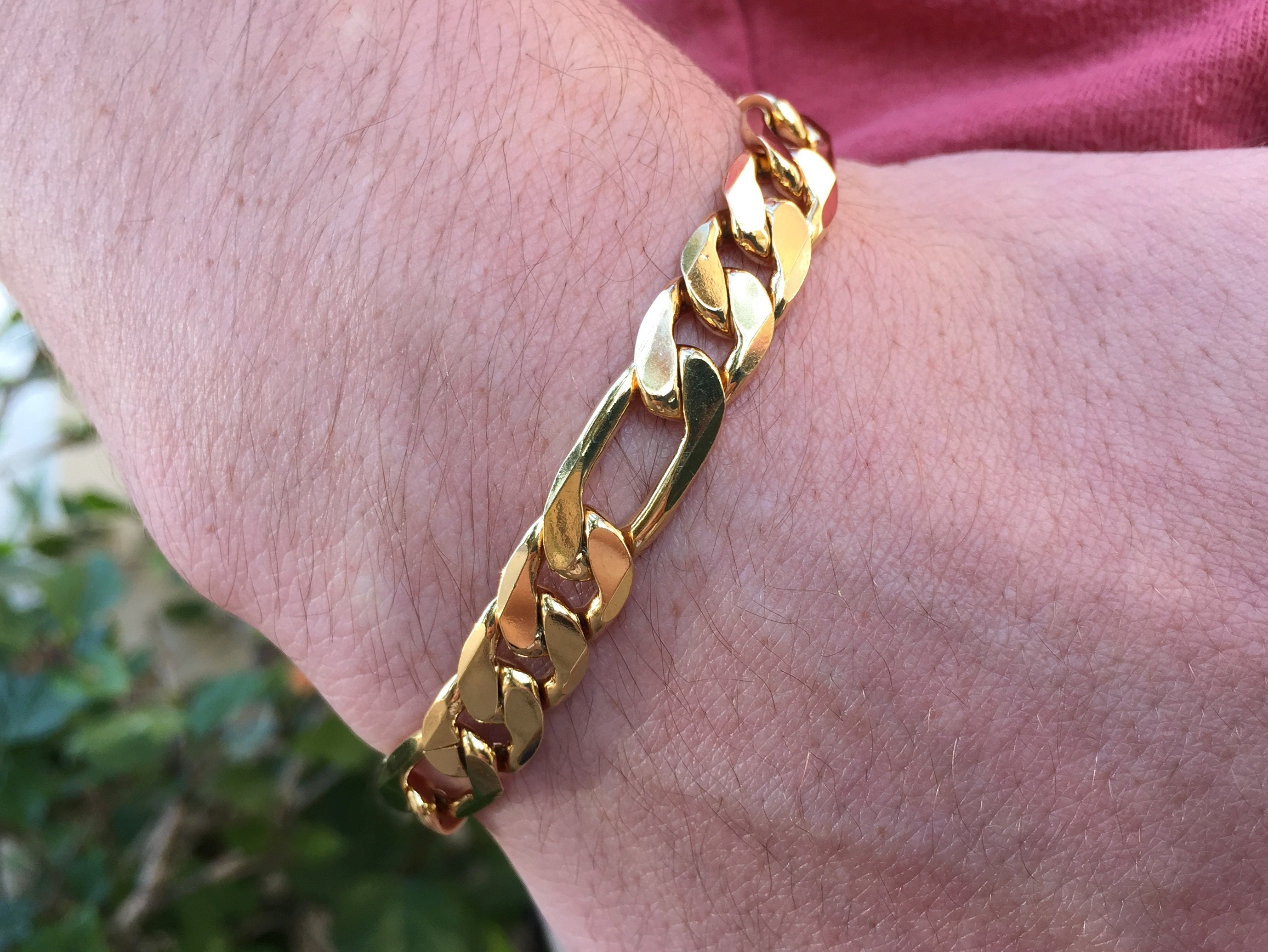Mens Gold Bracelet 9mm Thick Figaro Chain Bracelet Large Etsy
