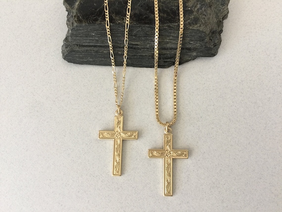 Gold Cross Necklace 1.5mm Box Chain or 