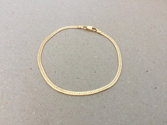 Flat Snake Chain Bracelet  925 Sterling Silver Bracelet  Gold Over Silver Bracelet Herringbone Bracelet