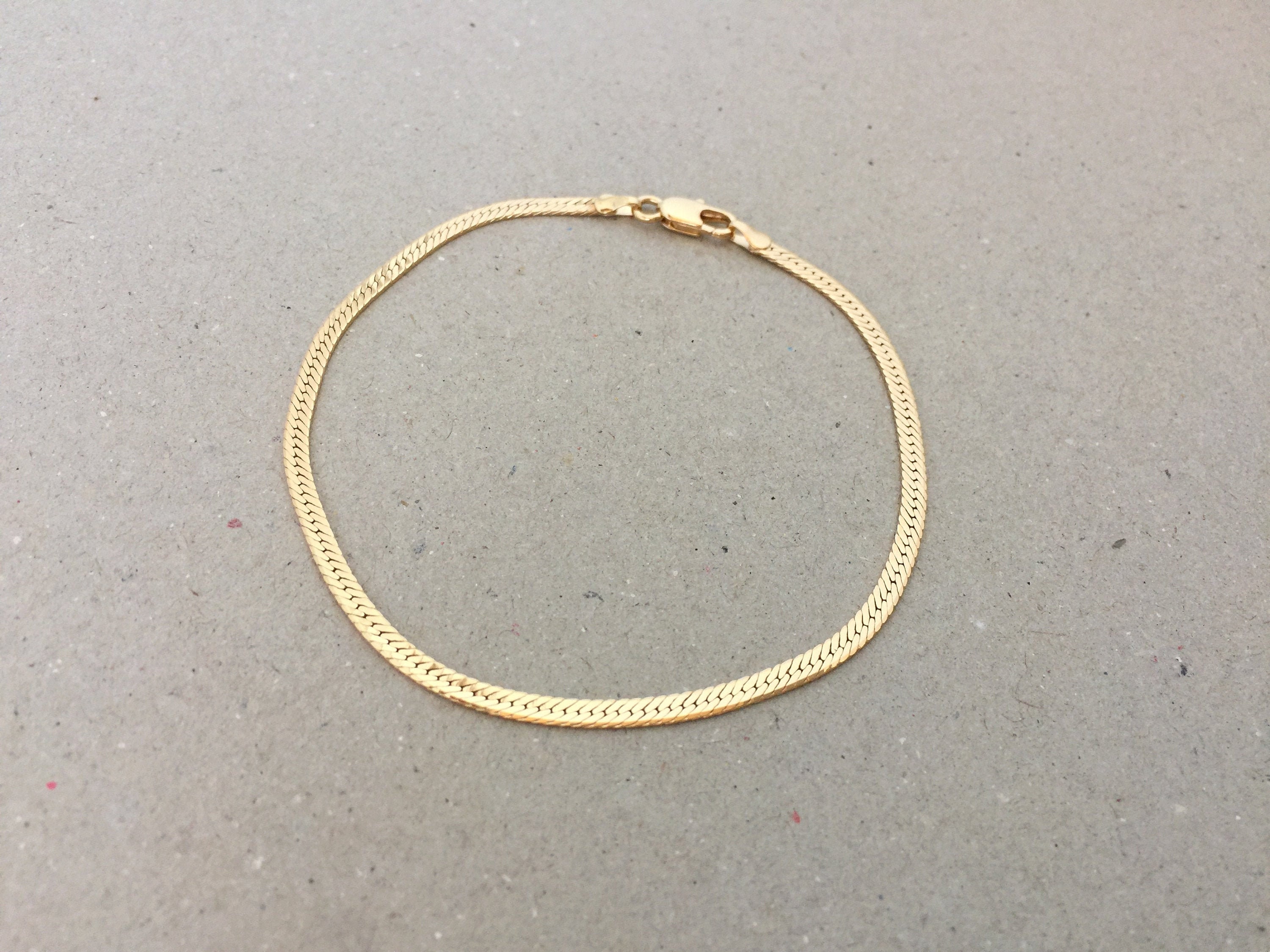 Herringbone Ankle Bracelet Skinny Gold 