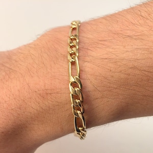Mens Gold Bracelet Figaro Diamond Cut Chain Bracelet 5.5mm - Etsy
