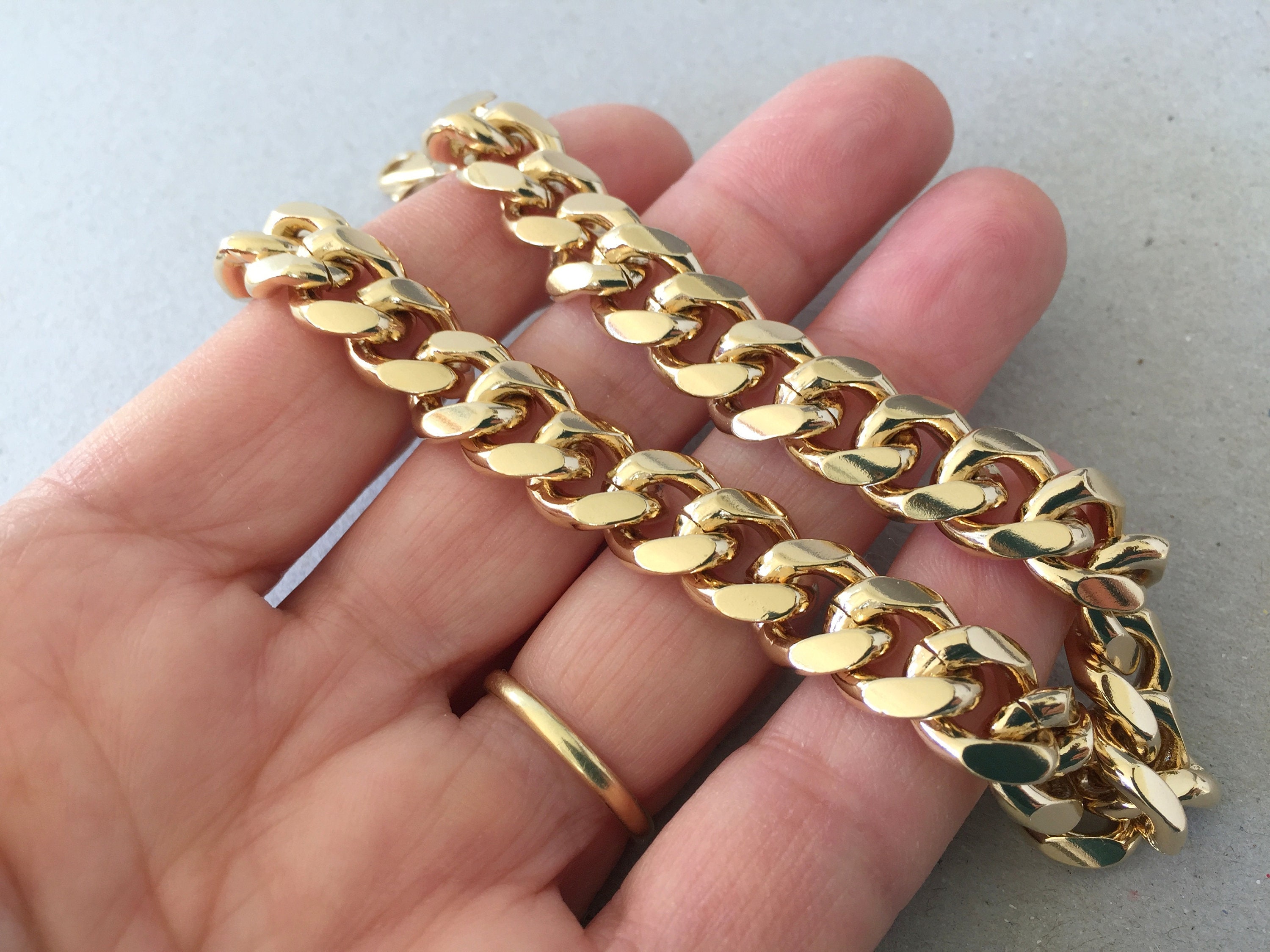 Men's Gold Bracelet, Thick Curb Link Gold Chain, Large Chunky Bracelet, 11mm Heavy Gold Chain ...