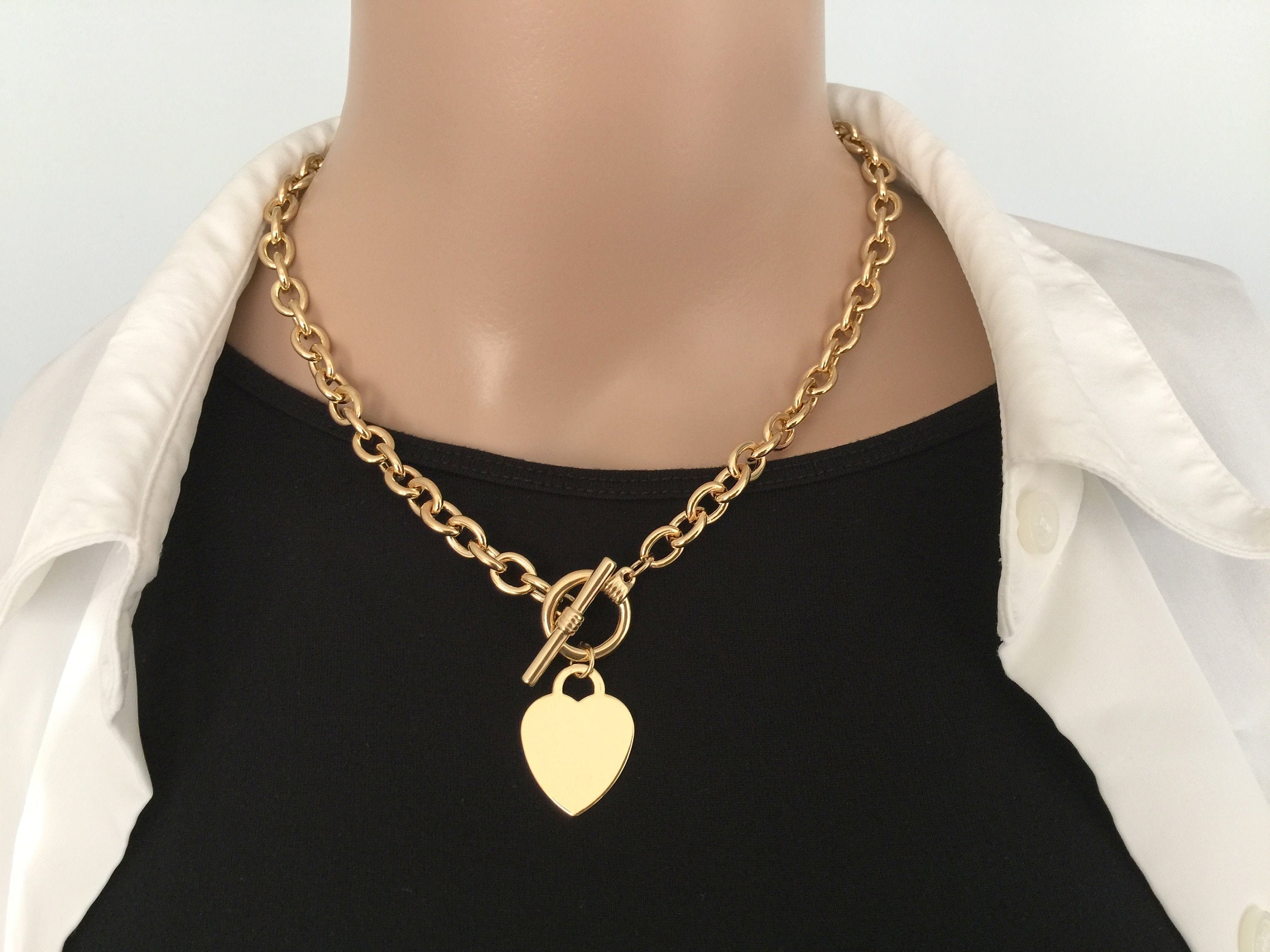 Designer Link Necklace Heart Charm 