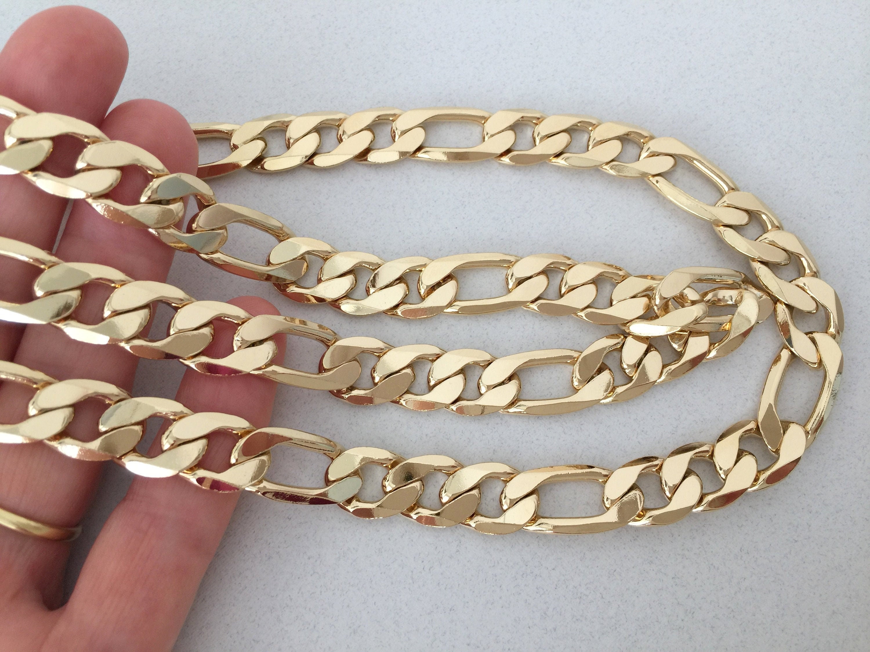 Thick Gold Figaro Chain Necklace 12 mm Wide Large Chunky Link Necklace Men s Miami Cuban Chain All Lengths Available