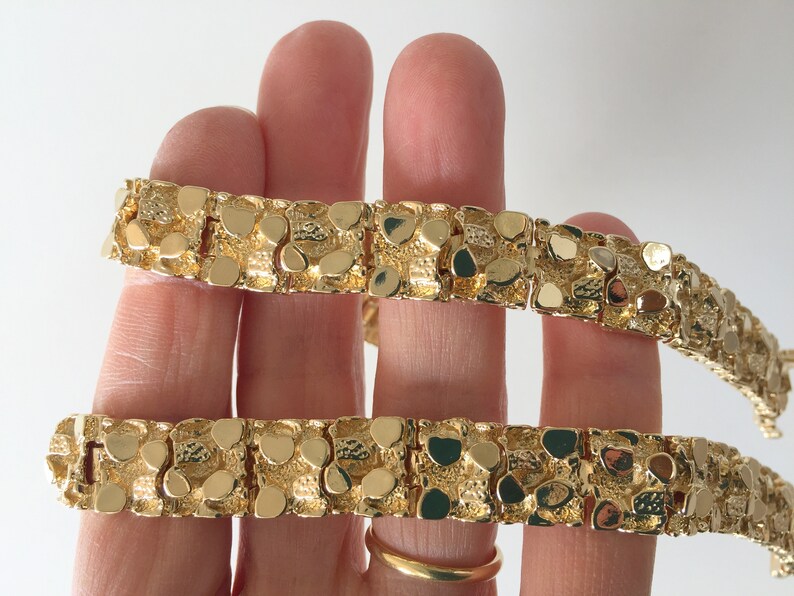 Men's Gold Bracelet 12mm Thick Nugget Cuff Bracelet Etsy Canada