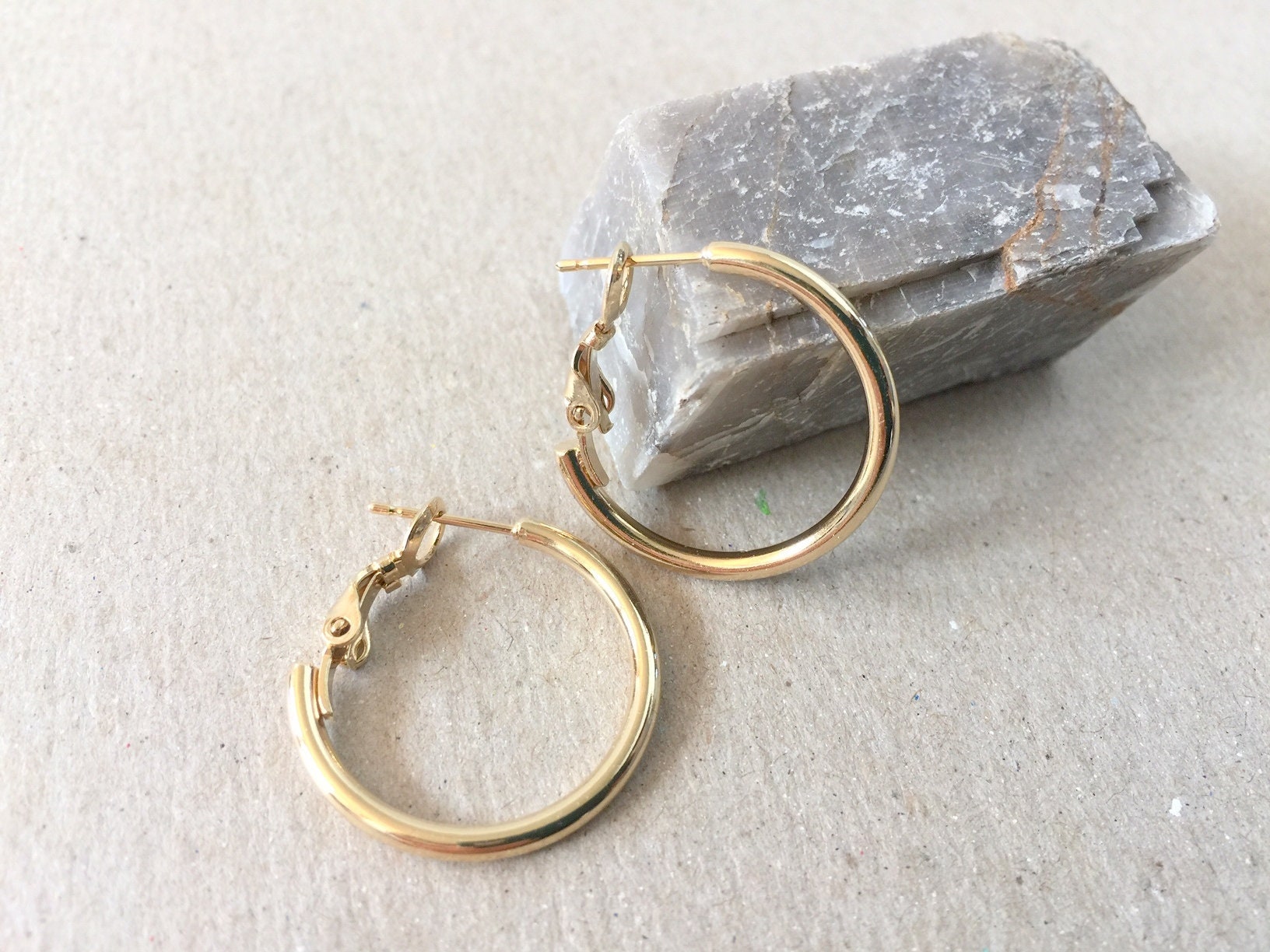 Gold Hoop Earrings Hinged Back Small Medium Polished Hoops Etsy