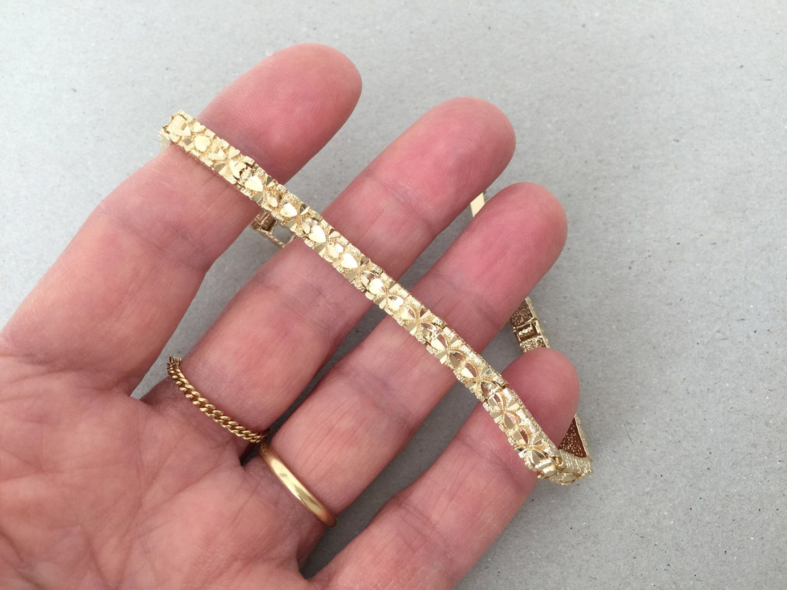 Women's Gold Bracelet 5mm thick Gold Nugget Cuff Etsy