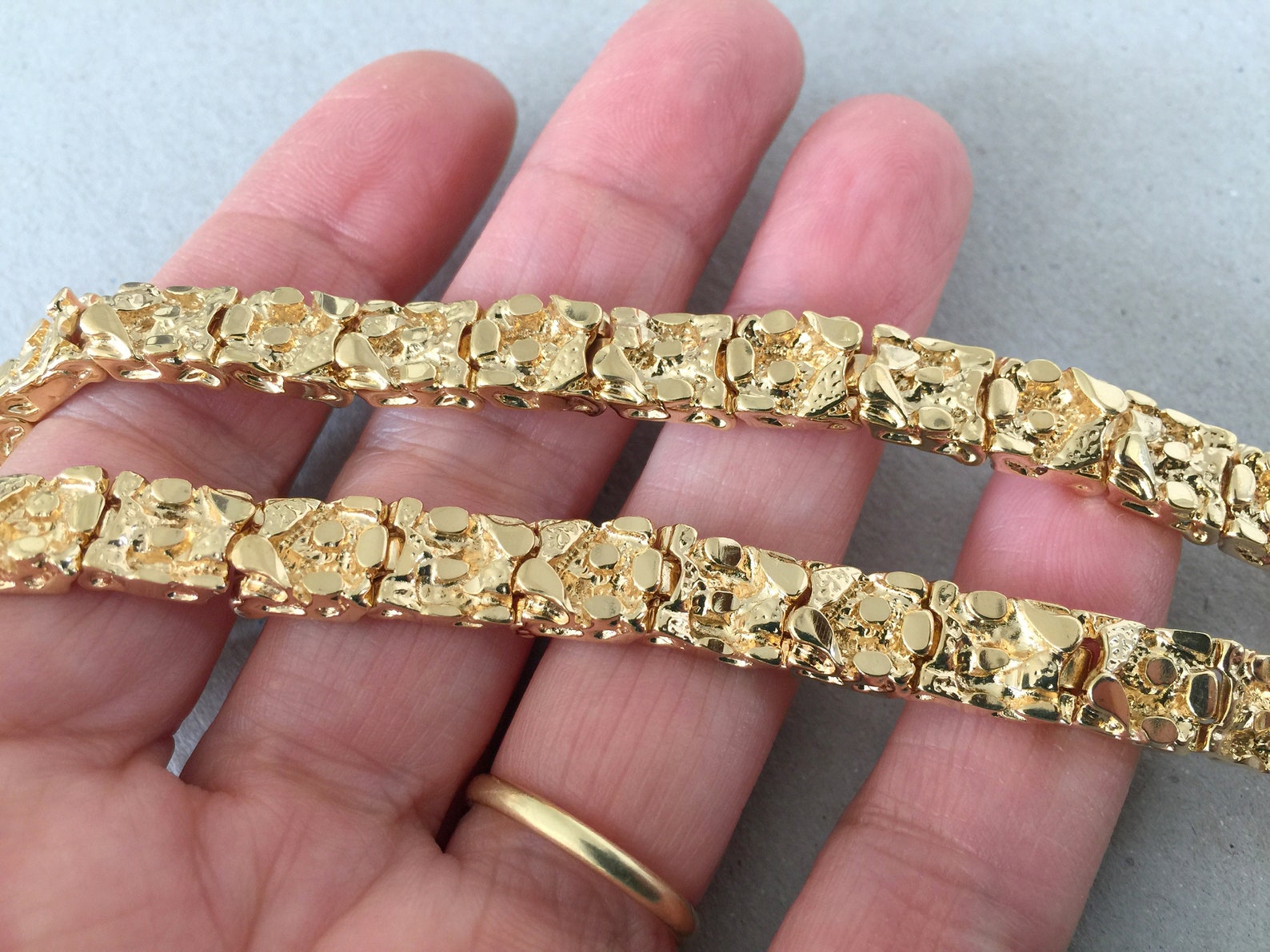 Men's Gold Bracelet 8mm Thick Nugget Cuff Bracelet Large Etsy