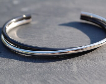 Silver and black zirconium hook bracelet