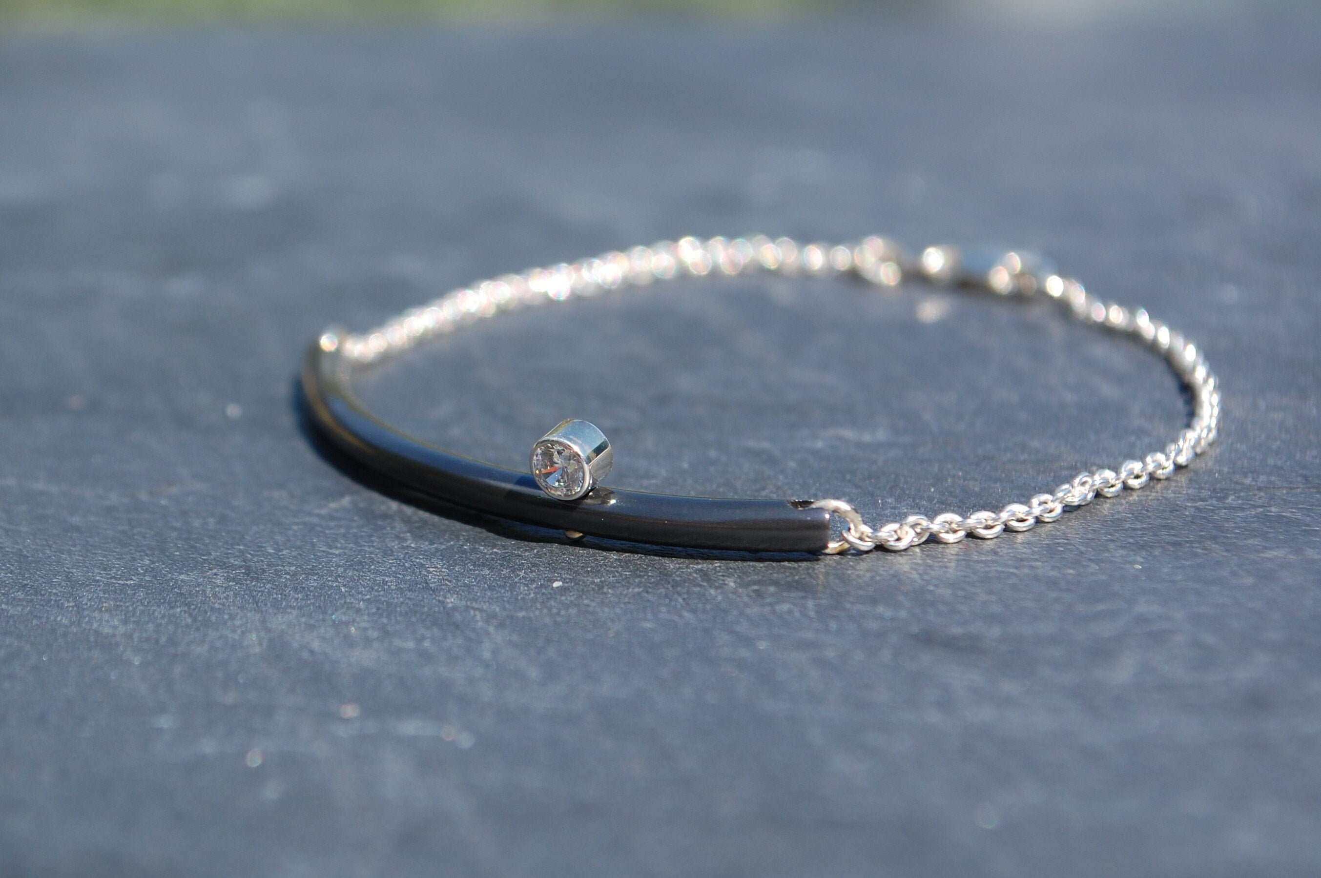Bracelet black zirconium with cubic Zirconia stone