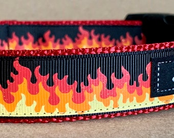Flaming Blaze Fire Bling Dog Collar